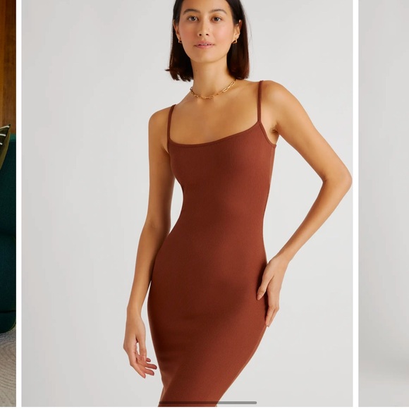 New Quince Tencil Rib Maxi Dress - Brown, Black, Dark Olive - Picture 3 of 9